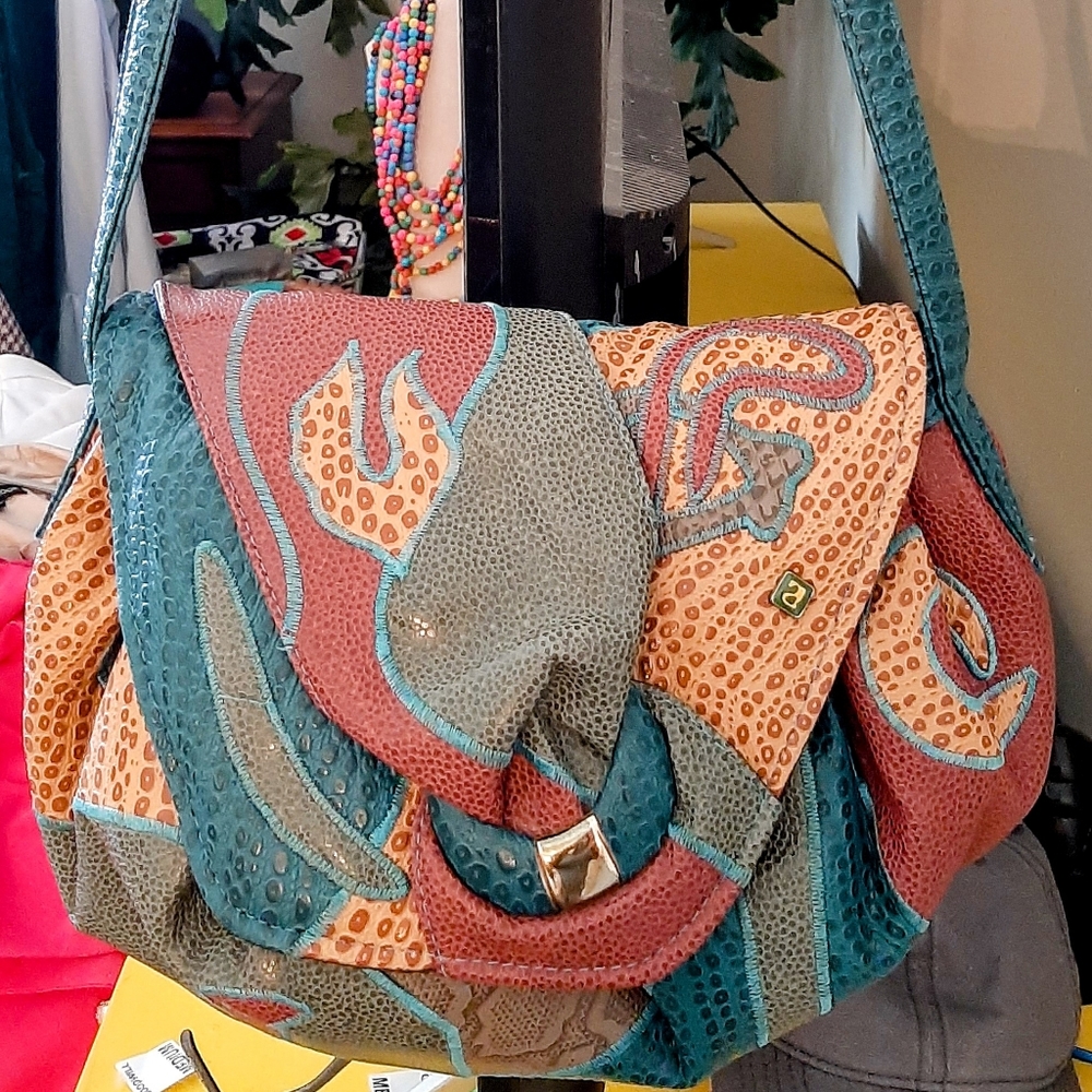 Artisan Teal & Coral Patchwork Crossbody Bag